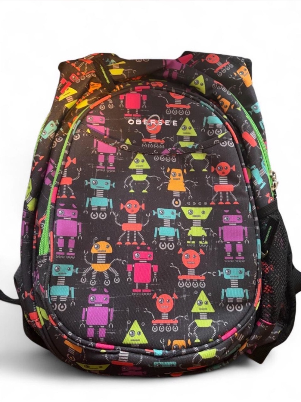 Kids Robot Print Black Backpack with Multicolor Accents